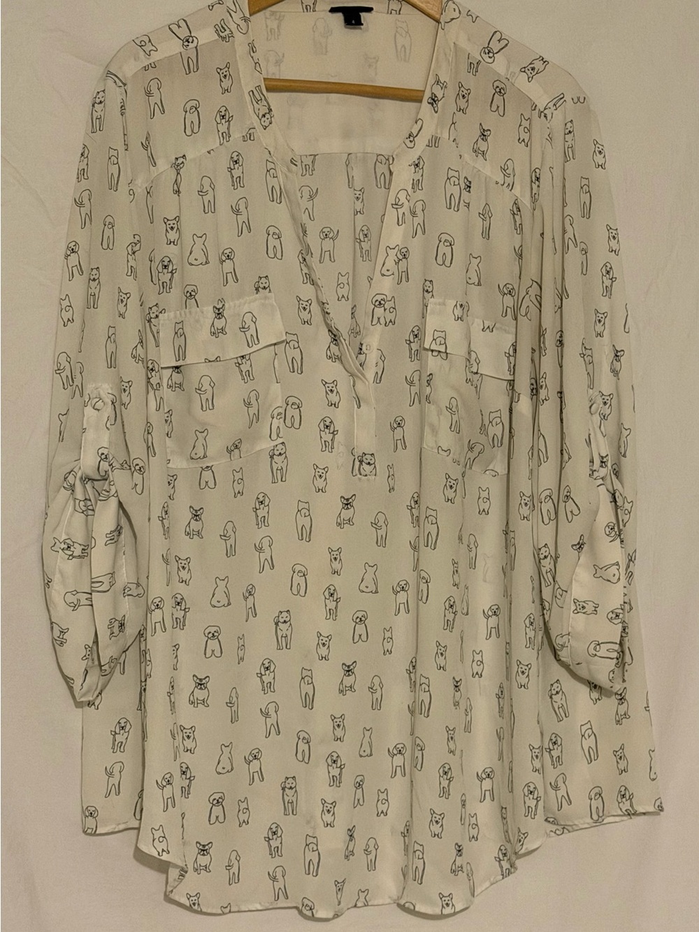 Torrid Harper White Dog Print Pullover Blouse Roll-Tab Sleeve Plus Size Tops 4